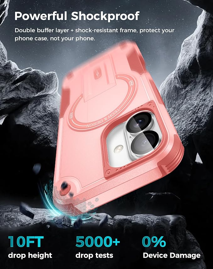 Goton 3 in 1 for iPhone 16 Case with Privacy Screen Protector Pink | Glass Camera Lens Protector,Compatible for MagSafe,Invisible Kickstand, Shockproof Phone Cover for iPhone16 - Image 4