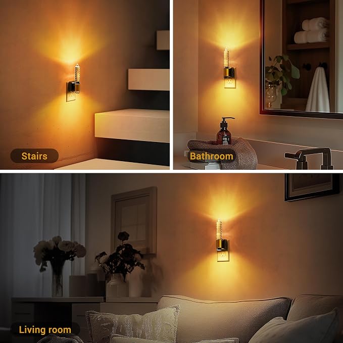 JandCase Night Light, Flameless Candle Amber Night Lights Plug into Wall | Auto On/Off Light Sensor LED Crystal Dimmable Nightlight, 0-100LM Decorative nite Light for Adults Bathroom Hallway, 1Pack - Image 4
