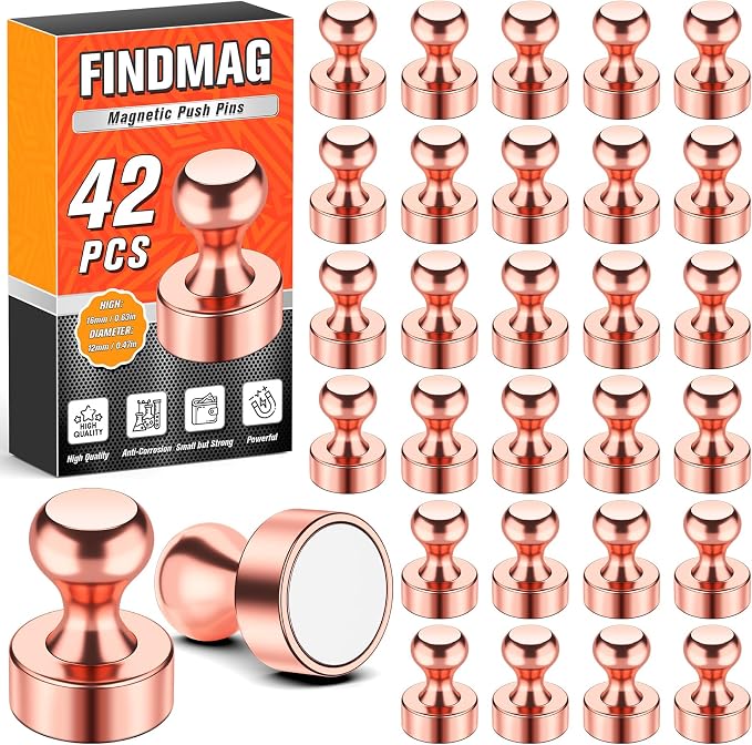 FINDMAG 42 Pack Fridge Magnets, Magnets for Whiteboard, Kitchen, Rose Gold | Refrigerator Magnets Strong for Classroom, Accessories Decorative, Photos, Locker, Kitchen, Fridge, Easy to Move by FINDMAG