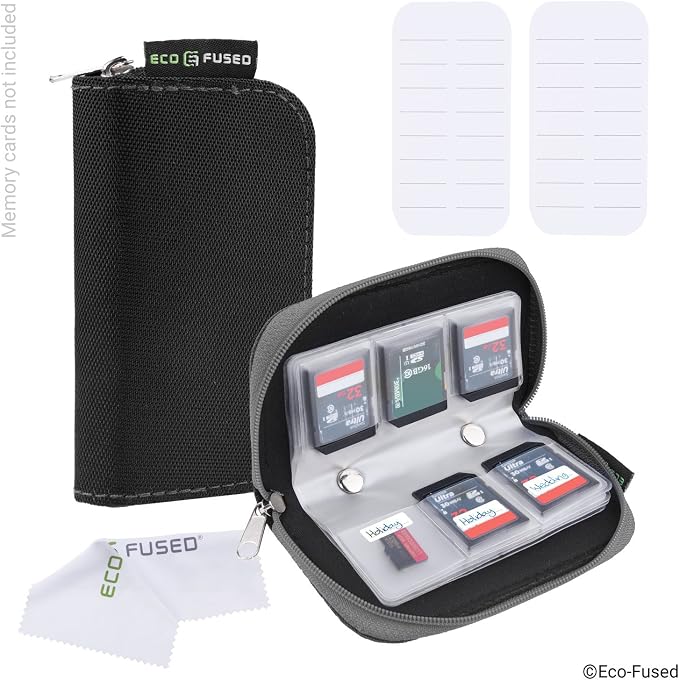 Eco-Fused Memory Card Case - Fits up to 22x SD, SDHC, Micro SD, Mini SD and 4X CF - Holder with 22 Slots (Black & Grey / 22 Slots - 2 Pack) - Image 2