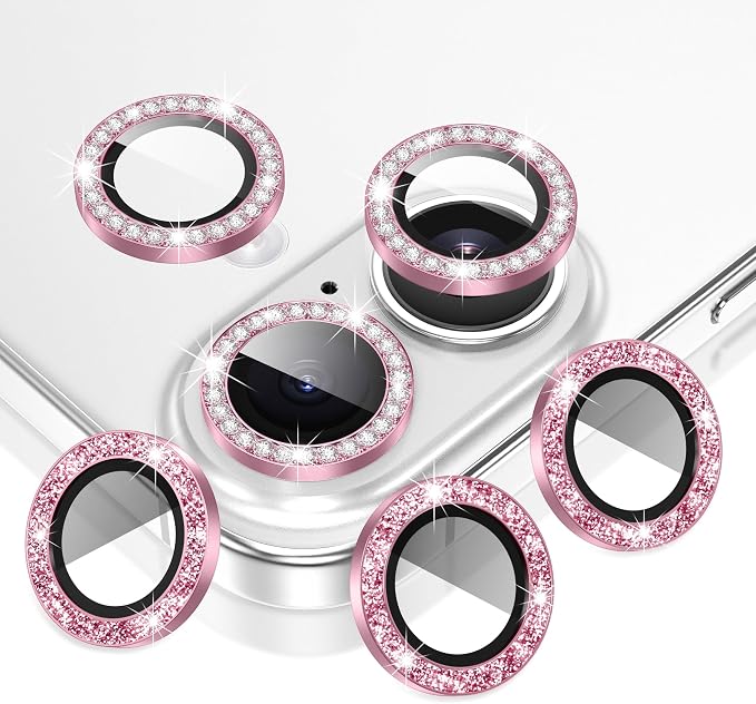 AGVEE 3+3 6 Pack for iPhone 16/16 Plus Camera Lens Protector Cover | Individual Bling Diamond & Bling Glitter Sparkle Cute Gem Metal Ring, 9H Tempered HD Glass by AGVEE
