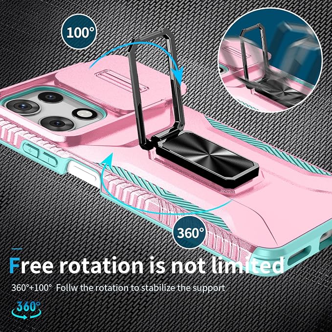 for Moto G 5G 2025 Case,with Sliding Camera Lens Cover,HD Screen Protector,360° Rotating Ring Kickstand,AYMECL Military-Grade Shockproof Protective Cover for Motorola Moto G 5G 2025,Pink+Turquoise - Image 6