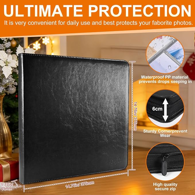 Zippered Binder Photo Album 4x6 – 20 Pack 4x6 Page Protectors in Leather Wallet, Holds 200 Horizontal & Vertical Photos, Large Capacity Photo Albums Book for Family Wedding Anniversary Baby, Black - Image 3