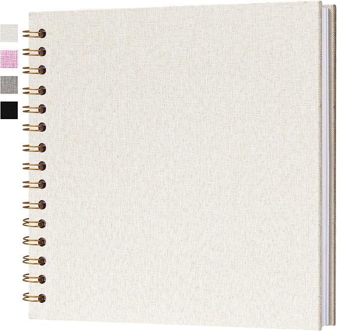 10x10 Inch Scrapbook DIY Photo Album, 40 Sheets (80 Pages), Beige | Linen Hardcover, Lay Flat Customizable, Memory for Wedding Guest Book, Family Travel, Polaroid Storage by Hiwhy