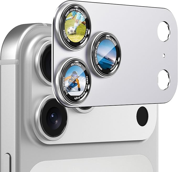 CACOE Metal Camera Lens Protector for iPhone 17 Pro | Tempered Glass Cover, Anti-Scratch, Drop-Proof, Strong Adhesion, Camera Screen Cover Accessories, Silver by CACOE