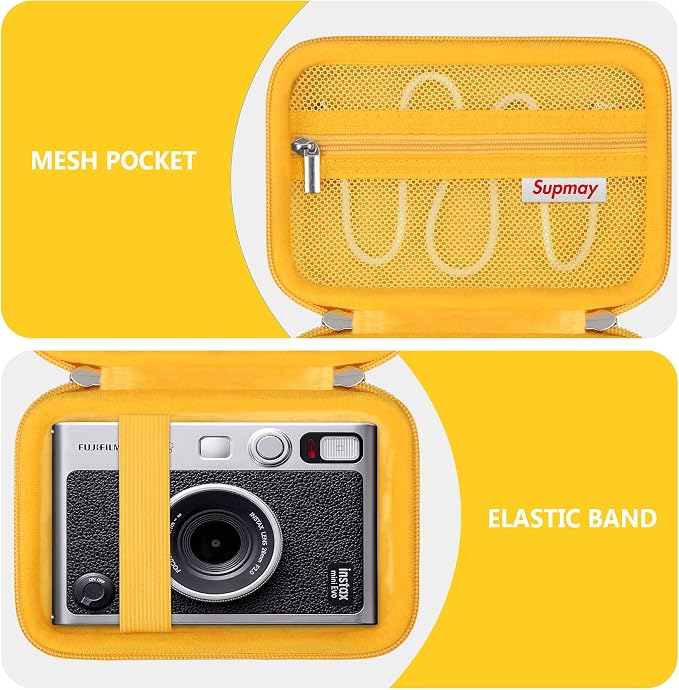 Carrying Case Compatible with Fujifilm Instax Mini EVO Instant Camera, INSTAX MINI EVO Camera Storage Holder Travel Bag with Mesh Pocket for Photos, USB Cables, Film, Yellow - Image 5