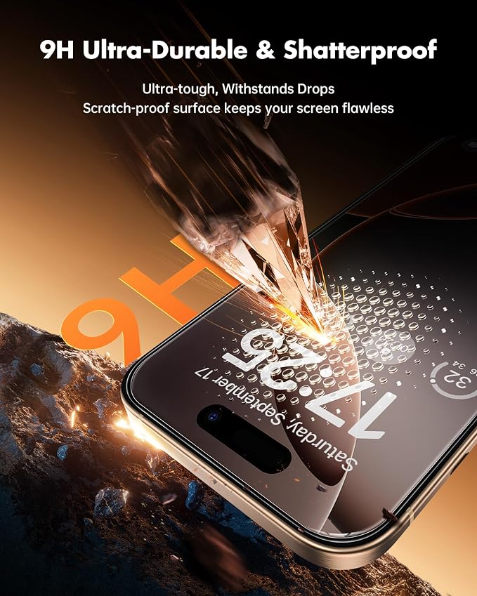 UNBREAKcable Privacy Screen Protector for iPhone 16 Pro, 2-Pack | True 28° Anti-Spy, Shatterproof Tempered Glass, 9H Hardness, Easy Install, Bubble-Free, Anti-Scratch, Case Friendly - Image 4