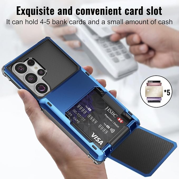 Foluu Wallet Case for Samsung Galaxy S26 Ultra with Card Holder, 5 Credit Hidden Card Slot Flip Cover Dual Layer Protective Hard PC Back & Soft TPU Bumper Case for Galaxy S26 Ultra 2026 (Blue) - Image 2