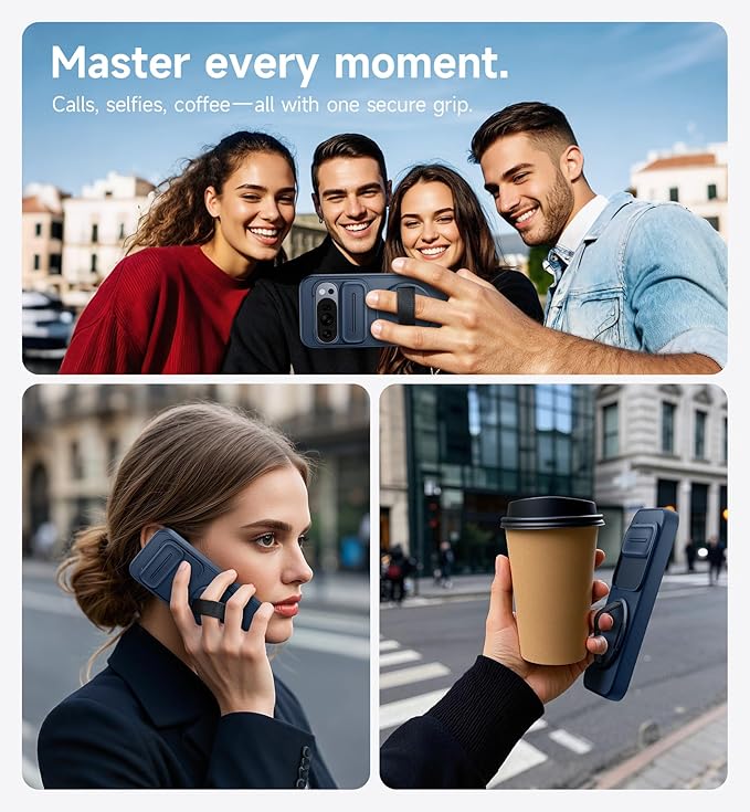 SURITCH for Google Pixel 10 Pro XL Case with 360° Rotatable Hand Strap Phone Grip Holder & Invisible Kickstand & Slide Camera Cover, Protective Cover for Pixel 10 Pro XL -Dark Blue - Image 4