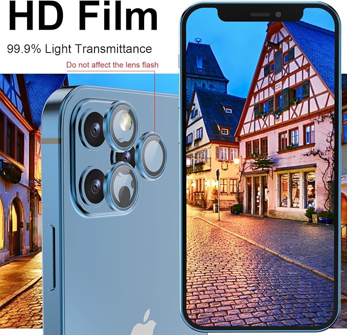 YWXTW [1 SET Camera Lens Protector Compatible with iPhone 12 Pro Max 6.7 inch, [Installation Tray] Aluminum Alloy Tempered Glass Camera Circle Cover - Image 6