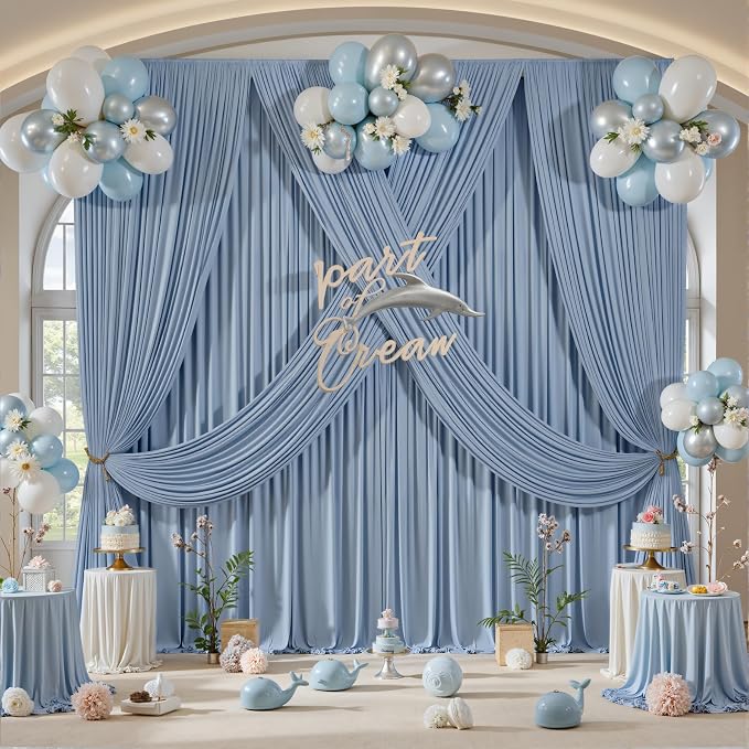 10x12 ft Dusty Blue Backdrop Curtains for Weddings, Birthdays and Photos | 2 Panels 5x12 ft, Wrinkle-Free Polyester Drapes, Washable, Ironable, 4 in Rod Pocket for Baby Showers Photography Background - Image 8