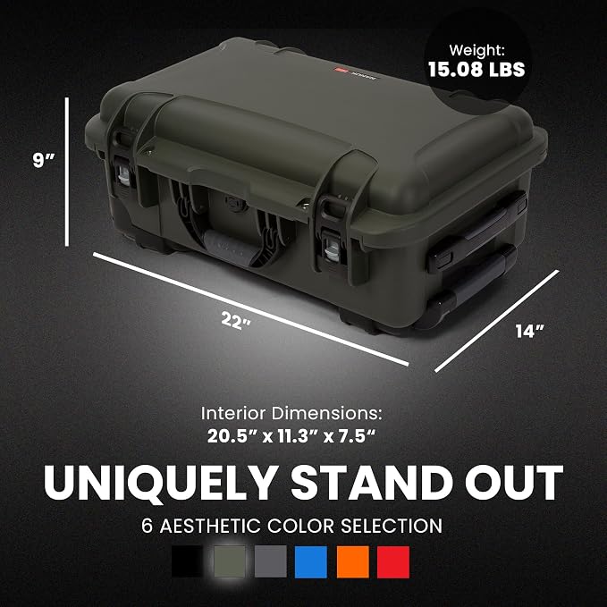 NANUK 935 Hard Case with Cubed Foam and Lid Organizer for Camera & Lenses – Waterproof Protective Equipment Case with Wheels, 22” x 14” x 9” – Dustproof, Carry-On Approved for Most Airlines – Olive - Image 5