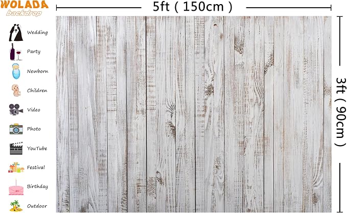 5x3FT Vintage Wood Backdrop Retro Rustic White Gray Wooden Floor Backdrops for Photography Kids Adult Photo Booth Video Shoot Vinyl Studio Prop 11890 - Image 3