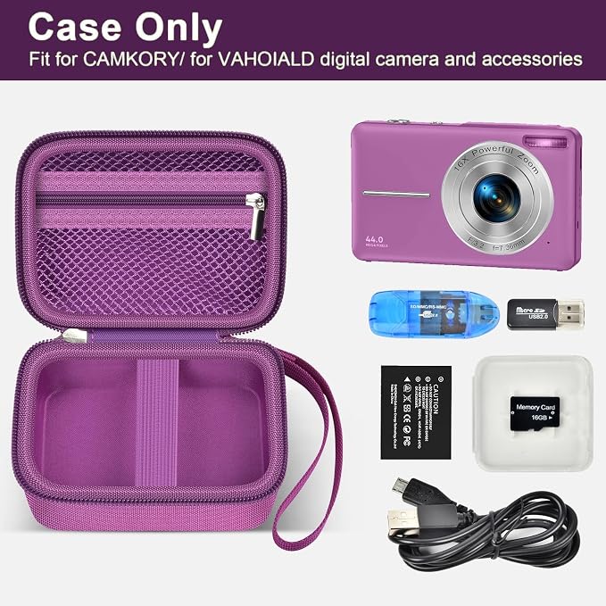 ALKOO Digital Camera Case for CAMKORY/Pouch for KODAK PixproDark Purple | for Lecran/for VAHOIALD Point and Shoot Camera, Hard Carrying Case with Mesh Pocket, Compact for Vlogging, Travel and Storage - Image 2