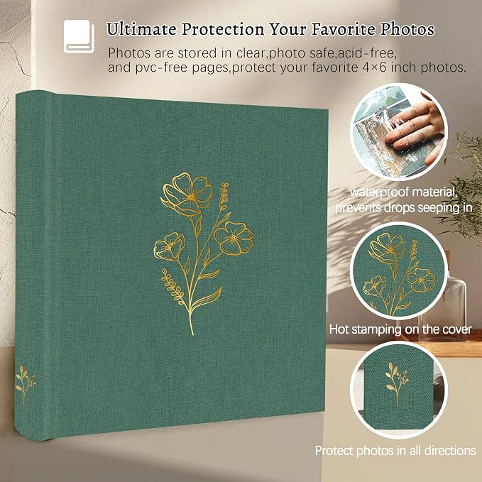 Holoary Photo Album 4x6 200 Photos, 200 Pockets 4”x6” Picture Album, Linen Fabric Cover Big Picture Book for Photos with Writing Area, 4x6 Photo Albums for Family Weddings Travel Memories(Dark Green) - Image 4