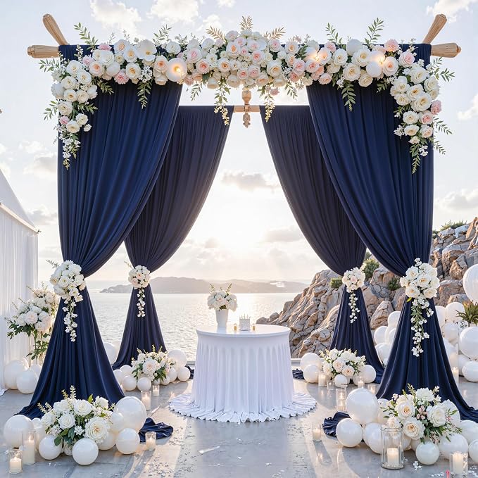 10 ft x 10 ft Wrinkle Free Navy Blue Backdrop Curtains Panels, 2 Panels 5ft x 10ft Sikly Polyester Photo Backdrop Drapes for Graduation Baby Shower Wedding Birthday Parties Photography Background by Outpain