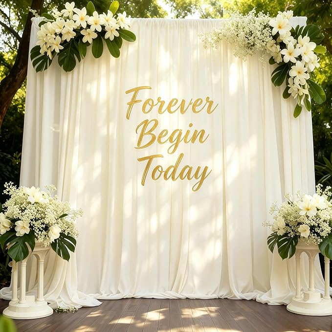 8ftx10ft Wrinkle Free Beige Backdrop Curtain - 10 Feet Photography Backdrop Drapes, Silky Polyester Back Drop Cloth for Wedding Baby Shower Balloon Arch Background - Image 2