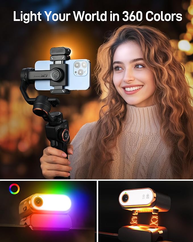 hohem iSteady M7 Gimbal Stabilizer for iPhone & Android, 3-Axis Gimbal | Magnetic AI Tracker, iSteady 9.0, 7.6" Rod, RGB Fill Light, 12H Battery, AI Live Feed Monitoring, Touchscreen Remote - Image 7