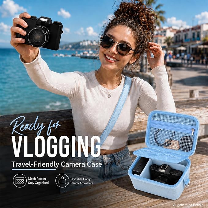Comecase Large Travel 4K Vlogging Camera Case for Duluvulu/for AUREAPIX | Outdoor Camera Storage with 2 Dividers and Mesh Pocket, for Vloggers and Content Creators, Trip Ready, Blue - Case Only - Image 6