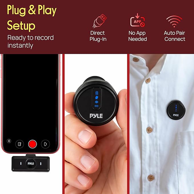 Pyle Wireless Lavalier Microphone System | Noise-Canceling Clip-On Mic with Magnetic Mount, 8H Battery, Charging Case, Windscreens | USB-C Plug & Play for Vlogging, Interviews, Streaming & Podcasts - Image 2