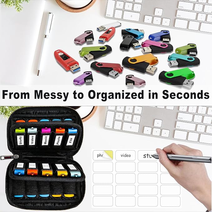 USB Flash Drive Organizer Case 20 Slots Memory Stick Storage Pouch with Zipper Portable Shockproof Neoprene USB Holder for Thumb Drive/Jump Drive/Pen Drive Storage (Black) - Image 3