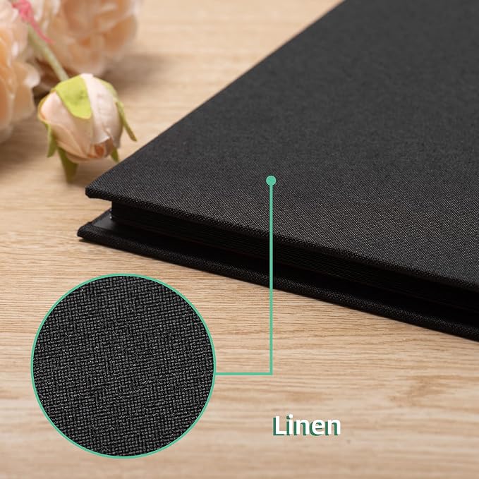 Large Photo Album Self Adhesive 4x6 8x10 10x12 13"x12.6" Scrapbook Album 12.6"x11" Inch 60 Black Sticky Pages Linen Cover Magnetic Photo Album with A Metallic Pen and DIY Stickers(Black) - Image 4