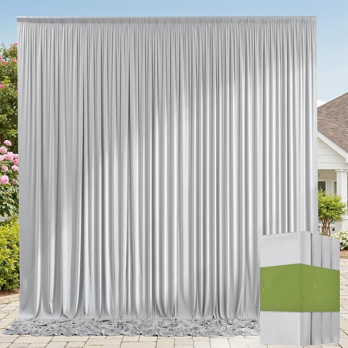 20ft x 10ft Wrinkle Free Silver Backdrop Curtain for Parties, Thick Polyester Backdrop Drapes for Wedding Space Birthday Party Background Baby Shower Decor by ENJOYYOURPARTY
