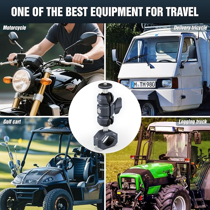 Sport Camera Holder with 1/4" Thread Ball Adapter, Install 22-32mm Diameter Round Bars, 25mm Ball, Aluminum, U-Bolt Base for ATV/Scooter Handlebar (KCB-2) - Image 6