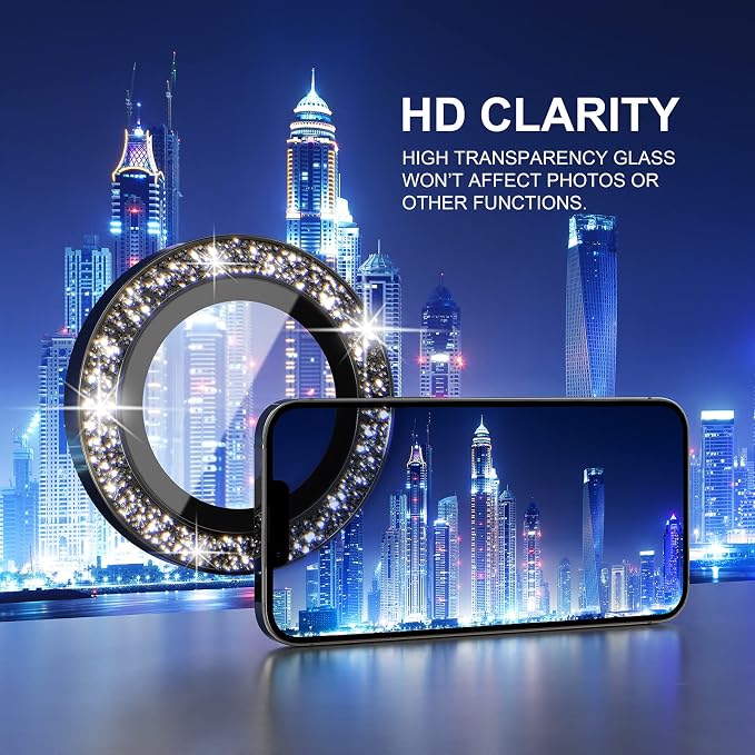 Choiche for iPhone 13 Pro/iPhone 13 Pro Max Camera Lens Protector | Ultra HD, Bling 9H Tempered Glass Camera Cover Screen Protector Metal Ring Decoration Accessories (Glitter-Graphite) - Image 5