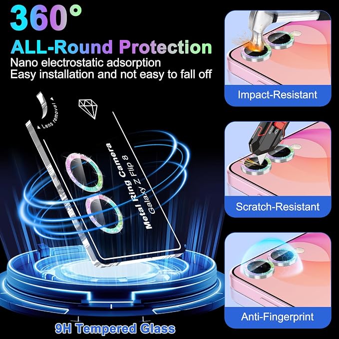Meshine for Samsung Galaxy Z Flip 8 Camera Lens Protector,Scratch Proof,Strong Adsorption,9H Hardness with Metal Ring Camera Cover,Ultra Thin Case Friendly,Accessories Lens Protector,Glitter Colorful - Image 3