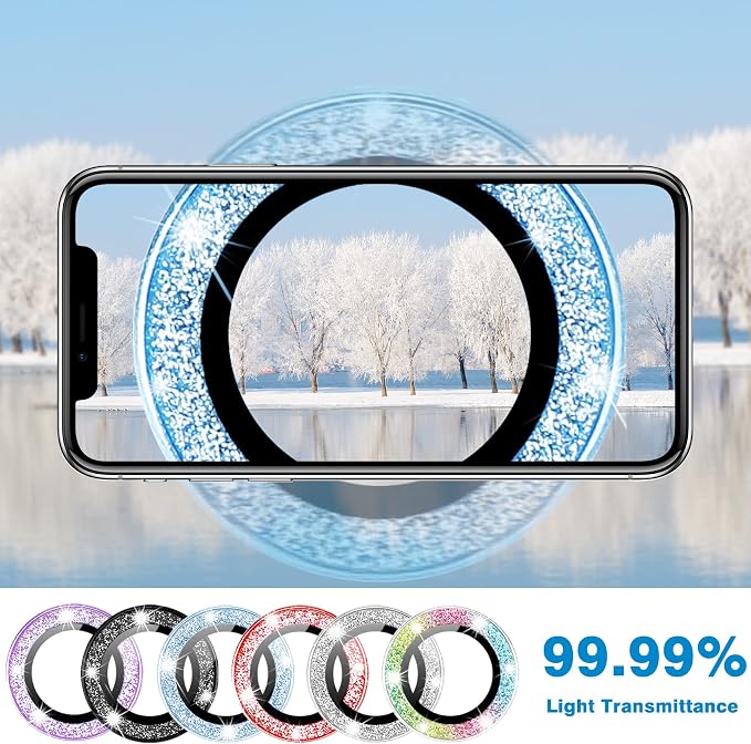 for iPhone 15 & iPhone 15 Plus Camera Lens Protector, Bling Glitter Diamond Lens Cover 9H Tempered Glass Camera Cover Anti Scratch Shockproof Screen Protector Individual Metal Lens Ring - 2PCS - Image 3