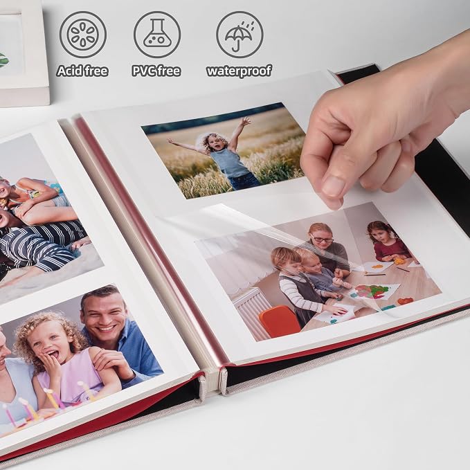 HoneyTolly Photo Album Self Adhesive Scrapbook Album for 4×6 Pictures DIY Magnetic Linen Cover Album 15 Sheets/30 Blank Pages for Family Wedding, Birthday, Christmas, Anniversary (Light Beige) - Image 2