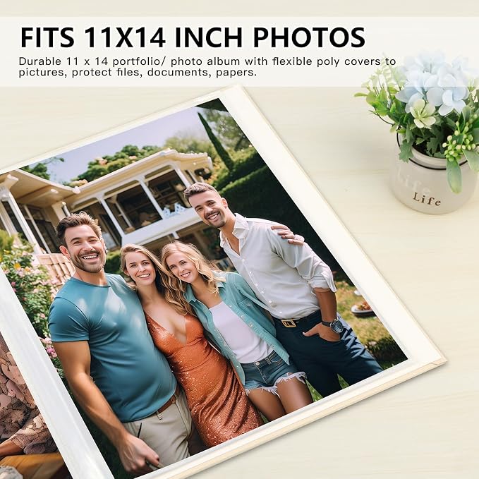 11x14 Photo Album Holds 64 Photos, Linen Cover Art Portfolio 11x14, Photo Album Art Portfolio Folder with Clear Plastic Sleeves for Kids & Artists Artwork Drawing (Beige) - Image 2