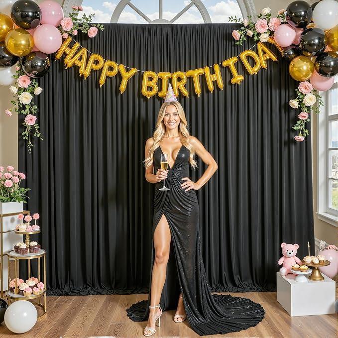10x10 Black Backdrop Curtain for Parties Wrinkle Free Black Photo Curtains Backdrop Drapes Fabric Decoration for Birthday Party Wedding 5ft x 10ft,2 Panels - Image 9
