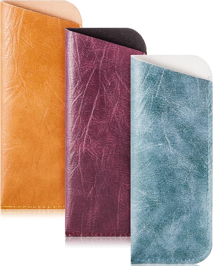 TRIUMPH VISION 3 Pack Reading Glasses Pouch Soft Case Eyeglass Sleeve Slim | Alternative to Bulky Case in bag, Lightweight Lined Padded Protect Optical lens Slip in, Cute Pattern Portable for Daily Use by TRIUMPHVISION