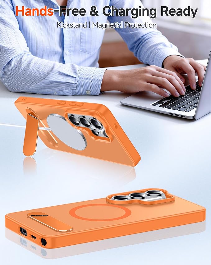 LeYi for Galaxy-S26-Ultra Case with Stand: for Magsafe Funda para Samsung s 26 s26ultra Phone Cover Rugged Slim Fit Heavy Duty Magnetic Women Men Kickstand Military Grade Samsungs26 Ultra, Orange - Image 2
