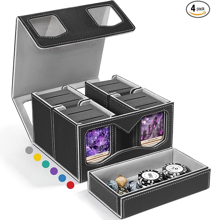Fabmaker Deck Box Compatible with MTG, Large Capacity Trading Card Storage | Box for Comman-der, 5-in-1 Leather Magnetic Closure Card Box with Token Tray, Card Box Compatible with Magic the Gathering by Fabmaker