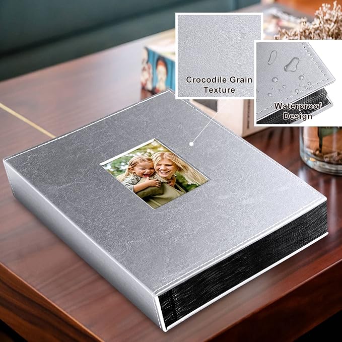 Ywlake Photo Album 4x6 400 Pockets, Leather Photo Albums Holds 400 Vertical Pictures Only Silver - Image 2