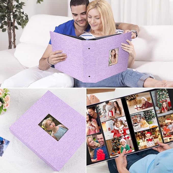 Aevdor Large Capacity 4x6 Photo Album, 1000 Photos, Linen Cover, Purple | Black Inner Pages, 3 Horizontal and 2 Vertical Pockets per Side, Front Photo Window, Family, Wedding & Travel Memories - Image 7