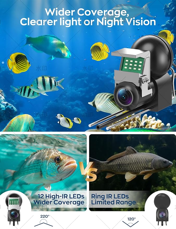 Underwater Fishing Camera,1080P Portable Fish Finder with 5" Waterproof IPS Screen,220° Ultra-Wide Ice Fishing Camera with 12 IR LED Night Vision,10000mAh Battery&100FT Cable for Boat, Lake & Kayak - Image 2