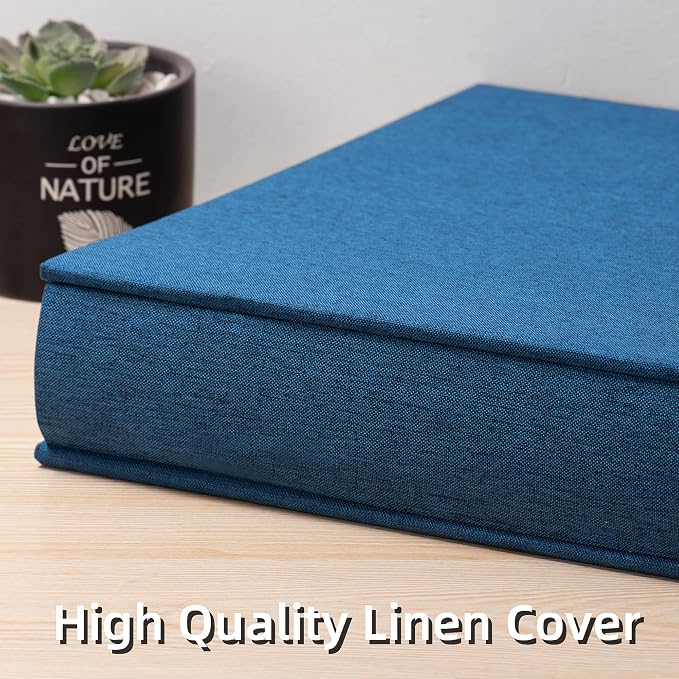 Large Photo Album Self Adhesive 4x6 5x7 3x5 8x10 Scrapbook Magnetic Album DIY Scrap Book Length 13 x Width 12.8 (Inches) 120 Black Sticky Pages Linen Cover DIY Photo Album(Blue) - Image 4