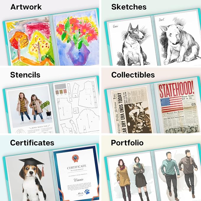 Dunwell 11x14 Art Portfolio Binder, 24 Pockets, Acid-Free, Aqua | Clear Plastic Sleeves, Presentation Book, For Documents, Certificates & School Artwork - Image 7