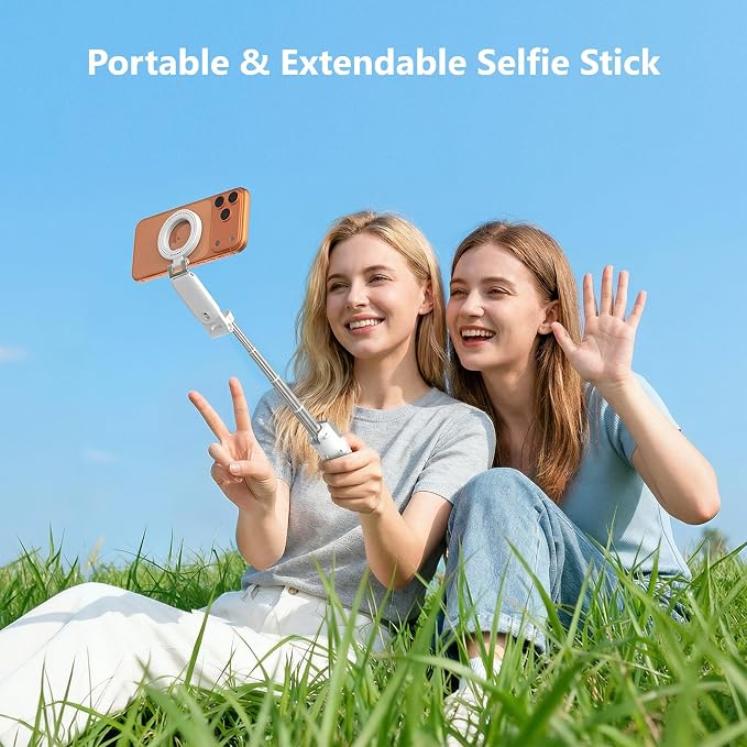 [3 in 1] Magnetic Phone Camera Shutter Grip, Extendable Selfie Stick & Tripod Portable for Magsafe iPhone & Android with Detachable Wireless Shutter Button Remote Control Ergonomic Handle - White - Image 6