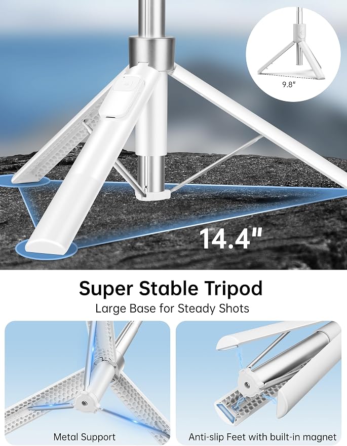 70" Magnetic Tripod for iPhone Magsafe, Extendable Selfie Stick Tripod | Rechargeable Remote & Magnetic Holder, 360° Rotatable Cell Phone Tripods Stand for Video Recording & Content Creation - Image 4