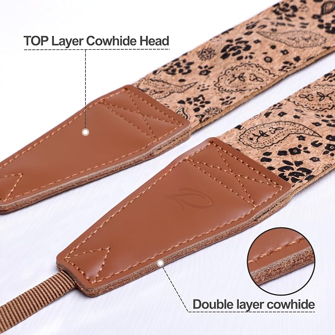 Padwa Lifestyle Cork Camera Strap - 2" Top Layer Cowhide Head Camera Straps for Photographers,Natural Log Crackle Art Print Style,Soft Chamois Velvet Padded Strap Quick Release fits All Cameras - Image 2