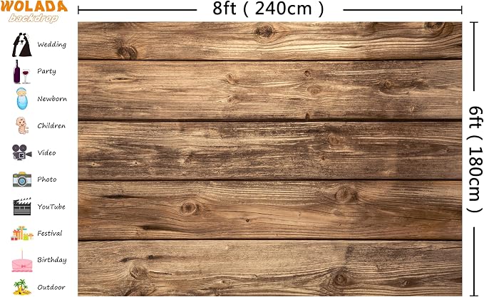 8x6FT Rustic Wood Wall Backdrop Natural Brown Wooden Board Photography Background Baby Shower Birthday Party Cake Table Decoration Banner Backdrops Photo Booth Prop 11839 - Image 4