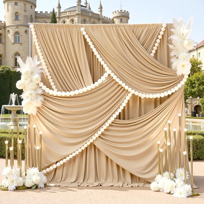 50x12 ft Champagne Backdrop Curtains for Weddings, Birthdays and Photos | 10 Panels 5x12 ft, Wrinkle-Free Polyester Drapes, Washable, Ironable, 4 in Rod Pocket for Baby Showers Photography Background - Image 8