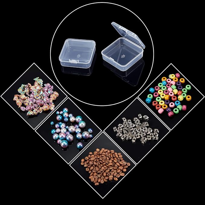 SATINIOR 12 Pack Clear Plastic Beads Storage Containers Box with Hinged Lid for Beads and More (2.52 x 2.52 x 0.79 Inch) - Image 6