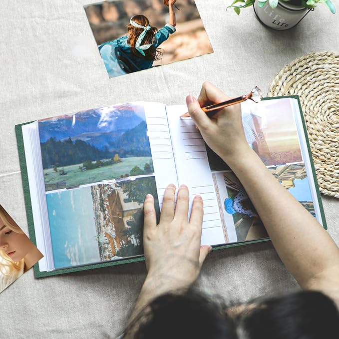 Holoary Photo Album 4x6 200 Photos, 200 Pockets 4”x6” Picture Album, Linen Fabric Cover Big Picture Book for Photos with Writing Area, 4x6 Photo Albums for Family Weddings Travel Memories(Dark Green) - Image 8