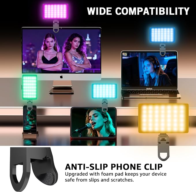 NiceVeedi RGB Selfie Light, 138 LED Beads Phone Light, 360° Full Color Camera Light with Clip and Cold Shoe, CRI95+/180 Minutes Rechargeable Video Light for Video Recording/iPhone/TikTok/Makeup/Zoom - Image 4